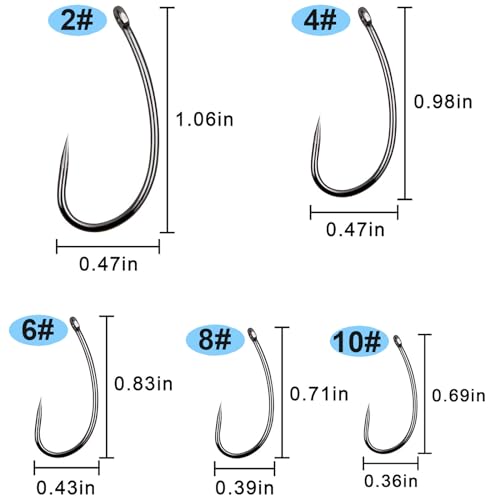 Barbless Fishing Hooks Kit, 200pcs Carp Fishing Hooks Curve Shank Fly Tying Hooks Small Sizes Barbless Live Bait Circle Hooks for Carp Hair Rig Fishing Tackle Saltwater Freshwater