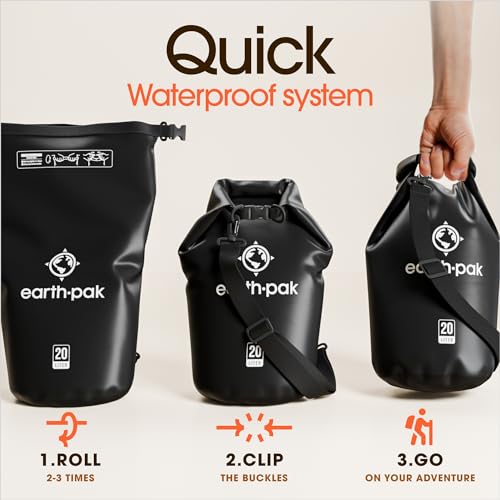 Earth Pak Waterproof Dry Bag - Roll Top Waterproof Backpack Sack Keeps Gear Dry for Kayak with Waterproof Phone Case - color: Black, size: 5L