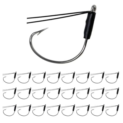 Reaction Tackle Wide Gap Wacky Hooks, Weedless Worm Hooks for Bass, High Carbon Steel Hooks for Stick Worm Soft Plastics, Neko Rig and Finesse Fishing (25-Pack) - size: #1/0 Fiber Guard