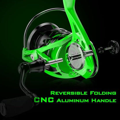 KastKing Zephyr Spinning Reels – 7+1/6+1 BB – Carbon Fiber Drag – Stainless Steel Shaft – Aluminum & CNC Spool – Black/Green/Orange – Sizes 500/1000 SFS – ICE Fishing Ready Reels! - color: Standard-Green, size: 1000