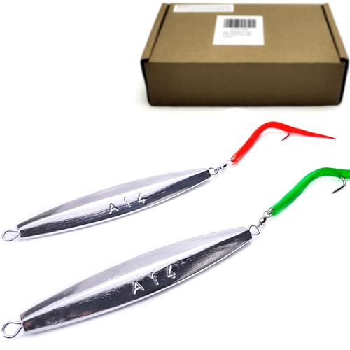 Diamond Jigs Saltwater Fishing Lures, 1-16oz Flat Metal Jigging Spoon Baits for Surf Fishing Bottom Bouncing Sinking Casting, Vertical Ocean Lures for Bluefish Striper Tuna Salmon Freshwater - color: A9-2pcs-14oz