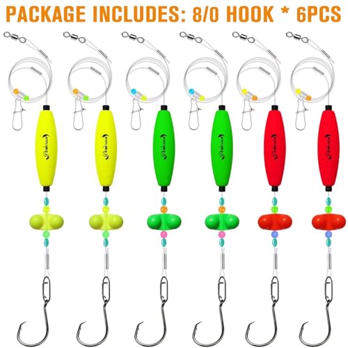 Dovesun Catfish Rigs Take Down Rigs for Catfish Float Rigs with Rattles Santee Rig Circle Hooks 6/0 8/0 Ready to Use Catfishing Tackle 6pcs - size: 8/0Hook * 6PCS