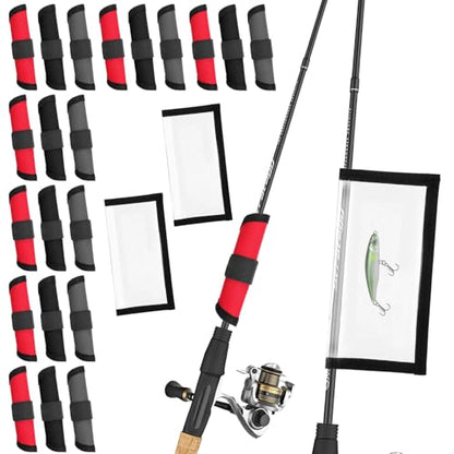 21 Pack Fishing Lure Covers and 2 Pack Fishing Lure Wraps Durable Clear PVC, Fishing Hook Bait Covers Hook and Loop Loop Pole Sleeve for Easily See Bait Storage and Protector Fishermen Safe