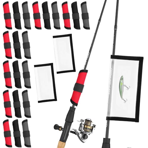 21 Pack Fishing Lure Covers and 2 Pack Fishing Lure Wraps Durable Clear PVC, Fishing Hook Bait Covers Hook and Loop Loop Pole Sleeve for Easily See Bait Storage and Protector Fishermen Safe