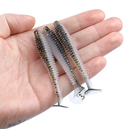 Paddle Tail Swimbaits 100/80/50PCS, 5/4/3/2 inch Soft Fishing Lures Bulk Pack – Durable Lifelike Action Lures for Bass, Trout, Crappie – Freshwater & Saltwater Fishing Gifts - color: Black-Gold, size: 3in, 100pcs