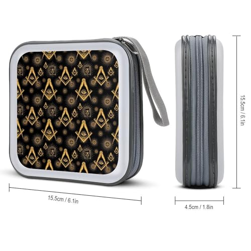 Hard Plastic DVD Case Gold Freemasonry Freemason Logo Black Portable Zipper CD Cases Holder Easy to Carry and Organize CDs and DVDs, 40 Capacity - color: color774