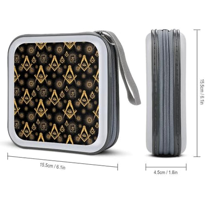 Hard Plastic DVD Case Gold Freemasonry Freemason Logo Black Portable Zipper CD Cases Holder Easy to Carry and Organize CDs and DVDs, 40 Capacity - color: color774