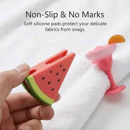 Towel Clips for Beach Chairs - Hurricane-Proof Clothes Pins, Premium ABS Heavy Duty Clothespins with Silicone Pads for Cruise Essentials, Beach & Pool Vacation, 4 Pack(Watermelon + Cocktail) - color: Watermelon + Cocktail