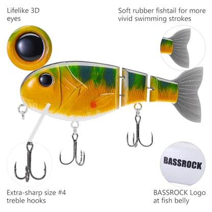BASSROCK Topwater Fishing Lures for Bass Pike Salmon Floating Swimbait Jointed Crankbait Freshwater Saltwater 4.9in/1.76oz RK1001 - color: Perch, size: 4.9in/1.76oz