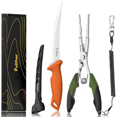2PC Fishing Tool Kit - 7" Fillet Knife,Fishing Pliers,Multitool Hook Remover Fishing Pliers,Fishing Gear for Saltwater - color: 8.4"Fishing Pliers Green