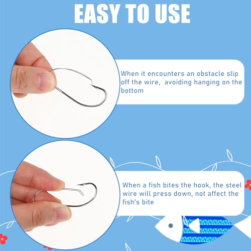 10 Pcs Weedless Wacky Rig Hooks Bass Fishing Hooks for Wacky Rigging Worm Lure Long Neck Hooks Anti-Hanging Bottom Mouthguard Fish Hook for Wacky Rigging Worm Lure 2/0