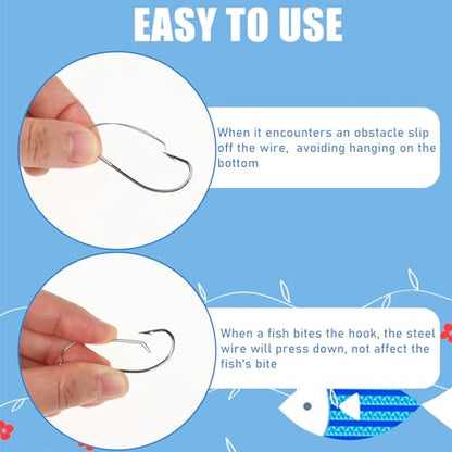 10 Pcs Weedless Wacky Rig Hooks Bass Fishing Hooks for Wacky Rigging Worm Lure Long Neck Hooks Anti-Hanging Bottom Mouthguard Fish Hook for Wacky Rigging Worm Lure 2/0