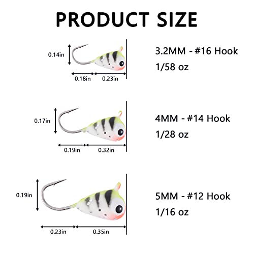 BASSDASH Tungsten Ice Fishing Jigs with Glowing Paint Fishing Lures for Winter Ice Jigging Crappie Bluegill, 6-Pack - color: BI10 - B, size: 5.0mm - 1/16 oz. - #12 Hook