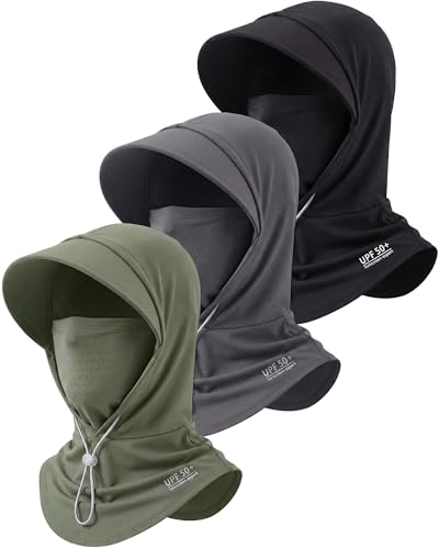 Shihanee 3 Pack Balaclava Face Mask Sun Protection Hood Cooling Breathable Full Head Mask for Men Women Fishing Cycling - color: Black,army Green,dark Gray