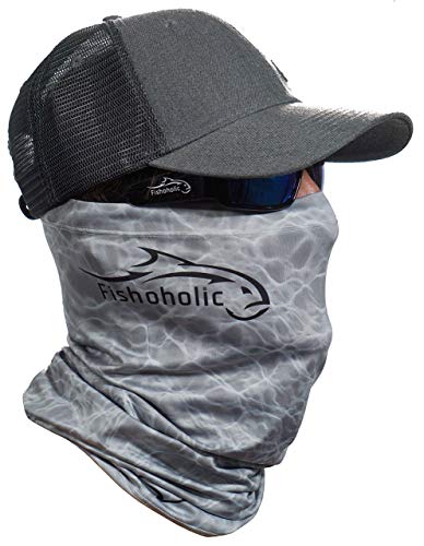 Fishoholic Fishing Face Mask Neck Gaiter Hunting Buff - 3 Colors - UPF50+ Sun Protection Fishaholic Fishing Gift - color: Grey H2o Camo
