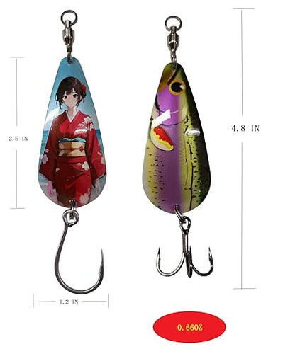 Spinner Spoons Hard Metal Fishing Bait Lures Kit for Pike Walleye Musky Bass Trout-3D Eyes & Treble/Single Hooks with Tackle Box in Freshwater and Saltwater - color: Color B-5PCS