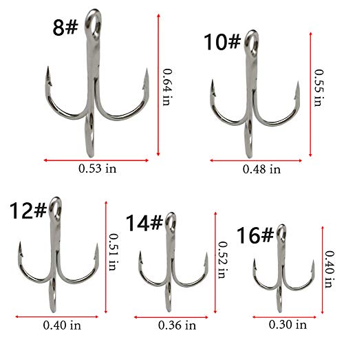Drasry Fishing Treble Hooks Set for Saltwater Freshwater Size 1/0 to 16 High Carbon Steel Different Fish Hook 50pcs/Box - color: Silver, size: #8 to #16 Small