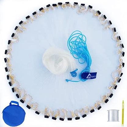 Drasry Saltwater Fishing Cast Net for Bait 3/8 1/4 or 1/2 with Heavy Sinkers Fish Trap Throw Net. Size 3ft/4ft/5ft/6ft/7ft/8ft/9ft/10ft Radius Freshwater Nets - size: 7FT (210cm) Radius, style: Pvc-0.3mm Mono 3/8mesh