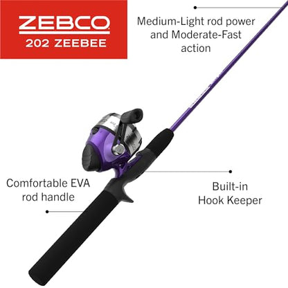 Zebco Zebco 202 Spincast Reel and Fishing Rod Combo, Pre-Spooled with 10-Pound Cajun Line, Includes Tackle Kit - color: Pink