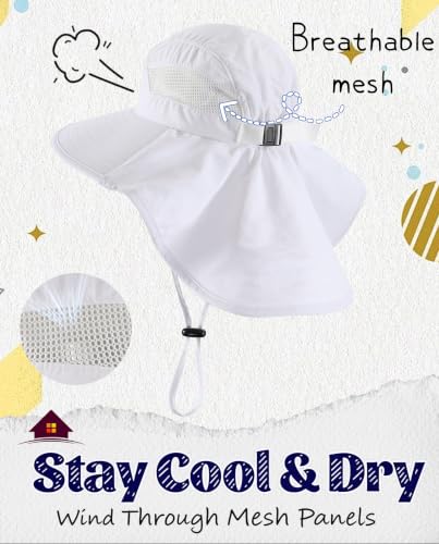 Home Prefer UPF50 Wide Brim Kids Sun Hat Neck Flap Boys Girls Sun Protection Hat for Beach Fishing - color: White, size: 4-8 Years