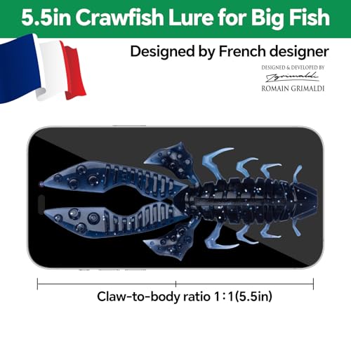 Crawfish Lure 5.5", Soft Plastic Crawdad Creature Bait with Rattles, Weedless Bass Fishing Lure, Realistic Fishing Lures for Freshwater & Saltwater, 3 Pack Red Green Blue - color: Blue