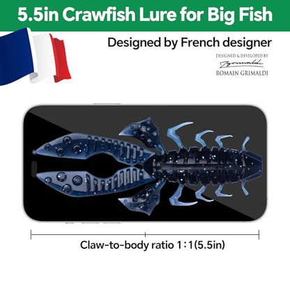Crawfish Lure 5.5", Soft Plastic Crawdad Creature Bait with Rattles, Weedless Bass Fishing Lure, Realistic Fishing Lures for Freshwater & Saltwater, 3 Pack Red Green Blue - color: Blue