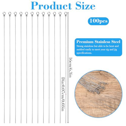100PCS Fishing Wire Spinner, Stainless Steel Lure Making Supplies Kit for Hanging Fishing Spinners Rigs for Crafts - size: 0.7*16 cm