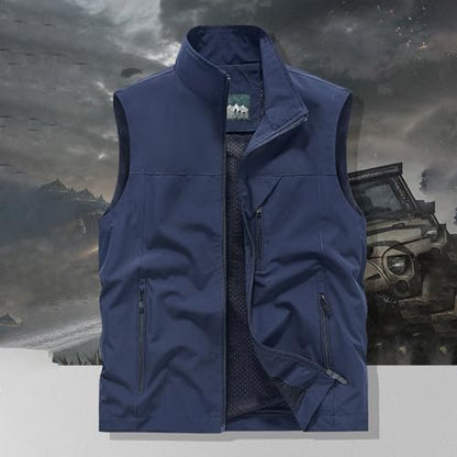 Mens Vests Sleeveless Zip Up Jacket Lightweight Casual Golf Windbreakers Hiking Work Tactical Vests Slim fit Outerwear - color: A01-dark Blue, size: Medium