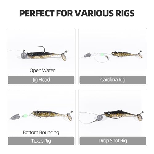 30pcs Soft Plastic Swimbaits with Paddle Tail, T-Tail Fishing Lures for Vertical Jigging and Casting, Freshwater Swimbaits for Bass, Trout, Walleye & Crappie - color: Classic, 2.2''