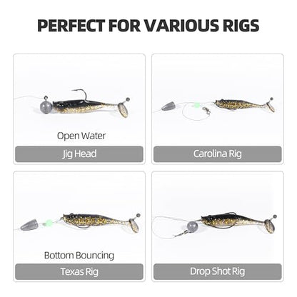 30pcs Soft Plastic Swimbaits with Paddle Tail, T-Tail Fishing Lures for Vertical Jigging and Casting, Freshwater Swimbaits for Bass, Trout, Walleye & Crappie - color: Classic, 2.5''