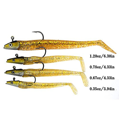 Lead Head Jigs Soft Lures for Hunting or Fishing Lures Swimbaits with Hooks,Artificial Fishing Baits for Saltwater & Freshwater(5pcs/Set) - color: 0.78oz-4.3"