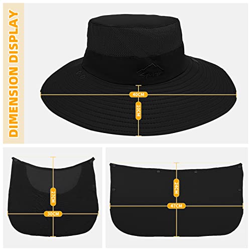 Fishing Hat for Men Sun Protection Hat with Removable Mesh Face Neck Flap Cover Windproof Strap for Men and Women - color: Black