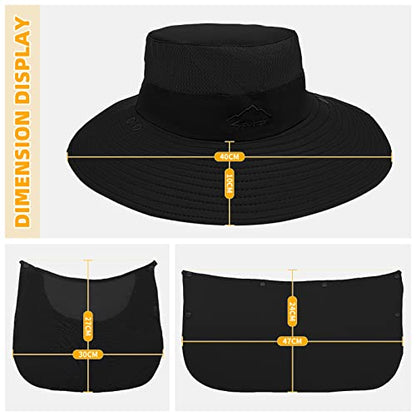Fishing Hat for Men Sun Protection Hat with Removable Mesh Face Neck Flap Cover Windproof Strap for Men and Women - color: Black