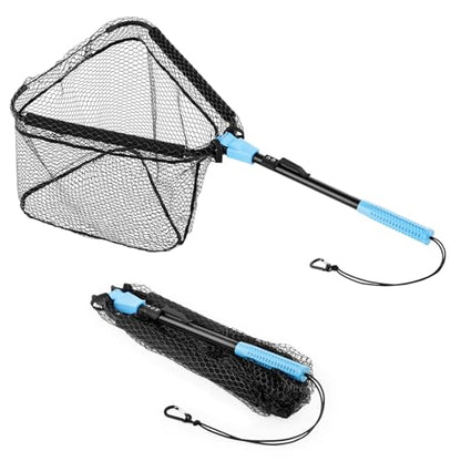 Calamus Triangle Fishing Net, Foldable, Lightweight & Strong Landing Net with Non-Slip Elastomer Handle, Built-in Elastic Lanyard and Belt Clip, Fishing Gear - Gift for Men - style: 31" Full - Floating Net (Fixed Pole)