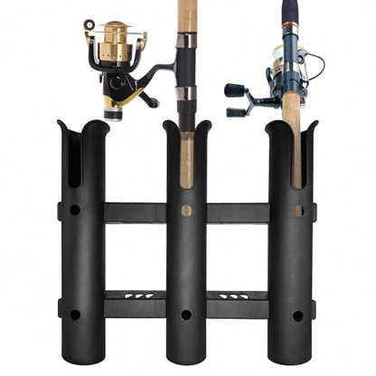 Fishing Rod Holder Bracket Tube 3 Rod Rack Wall Mounted Rod Holder Portable Fishing Pole Holders for Boat Truck Kayak Garag (Black)
