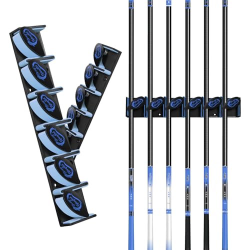 Vertical Fishing Rod Holder, Wall Mounted Fishing Rod Holder, Fishing Pole Rack Holds Up to 6 Rods or Combos, Fishing Rod Holders for Garage, Fits Most Rods of Diameter 3-19mm (1, Blue)
