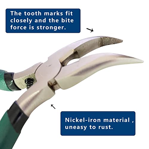 Small Fish Bone Pliers/Tweezers 5 Inches Bent Needlepoint Nickel Iron Salmon Pin Bone Pliers Tweezers for Salmonbone Removing, Plucking and Pulling Pin (Green) - color: Green