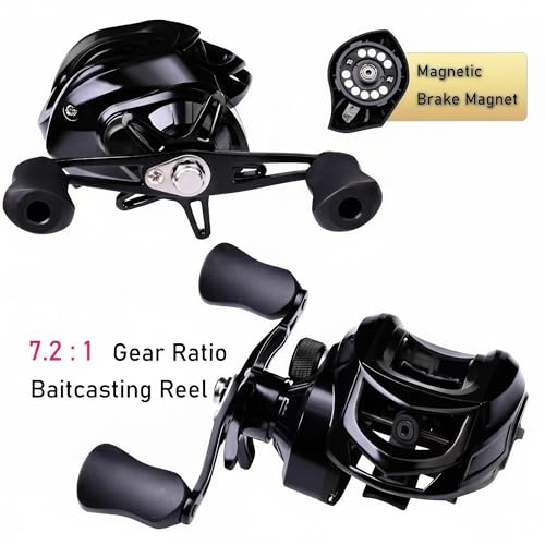 Metal + Nylon Baitcasting Reel - 7.2:1 High-Speed, Metal Spool, Dual Magnetic Brake, 8kg Drag, Long-Casting Anti-Backlash Lure Reel for Bass & Multi-Species Fishing - color: Black