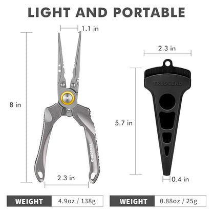 TRUSCEND Easy Use Lockable Fishing Pliers with Tungsten Carbide Cutter, Innovative Ergonomic Handy Handle, Saltwater Corrosion Resistant Teflon Coated Fishing Tool, Light Multi-Function Fishing Gear - color: A4-gray