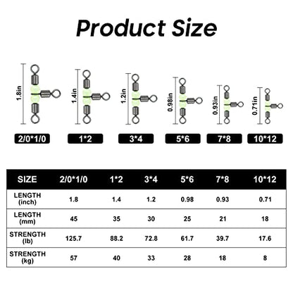 Goture Fishing Swivels, 3 Way Swivels Fishing Tackle, T Shape Cross Line Rolling Swivels with Luminous Beads Saltwater Freshwater,Three Way Fishing Swivels Barrel Swivels for Catfish Rig Surf Rig - color: C:30pcs 3 Way Fishing Swivels-Luminous, size: 10*1