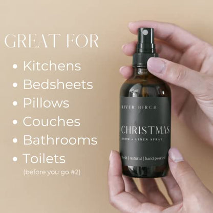 River Birch Christmas Scented Linen and Room Spray | Home Fragrance | 4 oz Glass Amber Bottle | Luxury Signature Scent | Handmade in Texas - color: Christmas