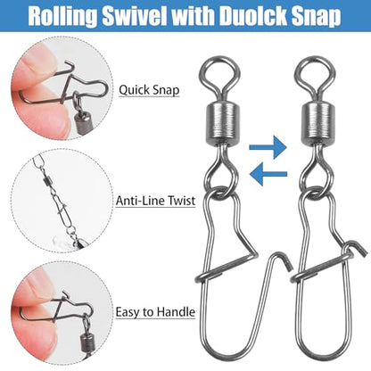 Fishing Snap Swivels Rolling Barrel Swivels with Safety Snaps High Strength Copper and Stainless Steel, Black Nickel Coated Quick Connect Swivel Snap Fishing Tackle - color: 55pcs(2,4,5,6,8,10#)