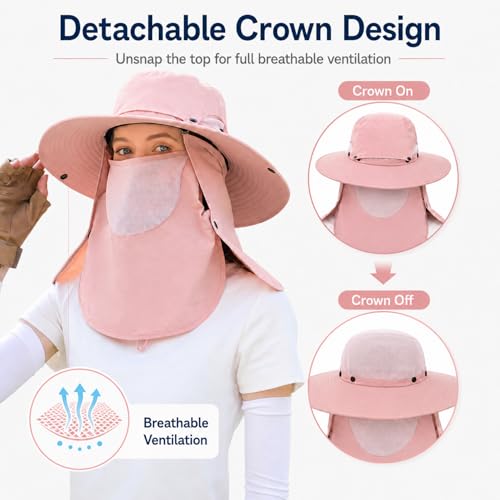 Sun Hat Unisex Face Coverage Shield Neck Flap Cap Garden Lawn Work Sports Hiking Fishing Hats - color: Pink