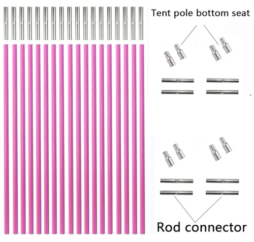 DIY Tent Pole, Replacement Tent Pole, Greenhouse Hoops,Telescopic Rod,Long Approximately 52ft, Diameter - 6.5mm,36 Pack, for Hiking Camping Backpacking Tent - color: 17 inches- 36 packs (Pink)