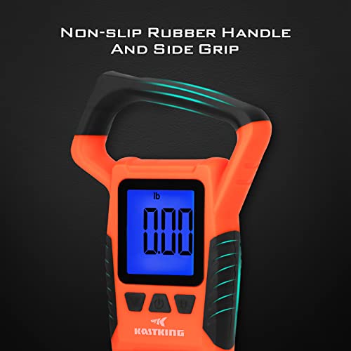 KastKing Fish Scale, WideView Floating Waterproof Digital Scale, 2.5” Large LCD Display, 110lb Capacity, Multi-Mode Pound/Ounces & Kilograms, Stores up to 9 Weights, Fishing Gifts for Men - color: B: Orange combo