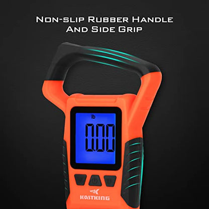 KastKing Fish Scale, WideView Floating Waterproof Digital Scale, 2.5” Large LCD Display, 110lb Capacity, Multi-Mode Pound/Ounces & Kilograms, Stores up to 9 Weights, Fishing Gifts for Men - color: B: Orange combo