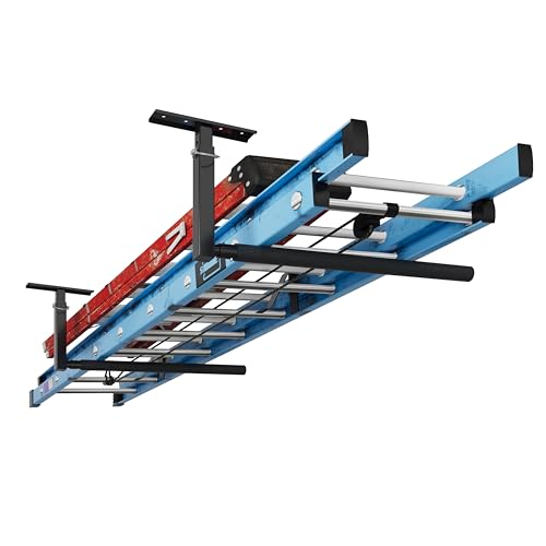 FLEXIMOUNTS Adjustable Overhead Ladder Rack, Garage Ceiling Storage Rack, Ladder Storage Organizer, 35" Extended Arms, 90 lbs Per Arm Heavy Duty Steel Rack for Kayak, Surfboard & Tools - size: Single