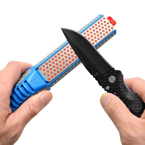 DMT Tristone Rotator Kitchen Knife Sharpener, Fine/Coarse/Extra-Fine Diamond Sharpening Stones, 15, 20 & 22° Angle Guides, Hunting Knife Sharpener with Non-Slip Handle, 8.75" L x 1.75" W x 1.5" H
