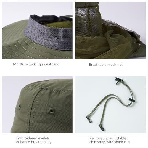 BASSDASH UPF 50+ Mosquito Sun Hat with Hidden Head Net and Neck Flap for Men Women Outdoor Fishing Hiking Camping - color: Army Green
