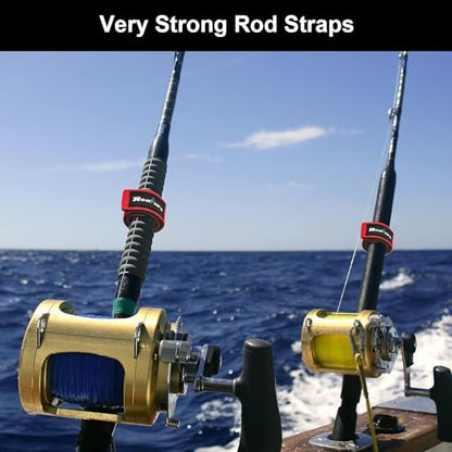 Realure 8 Pcs Fishing Rod Straps Adjustable Neoprene Ties Elastic Fishing Rod Tackle Belt Ties Casting Rod Straps for Fixed Casting Rods & Spinning Rods & Fly Rods Wrap Protectors - color: Red